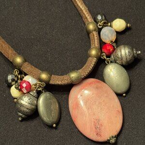 Vintage Choker Necklace Velvet Bead Charms